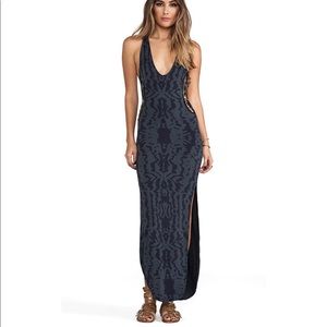 Atlantic Cut Away Maxi Dress in grey/green blue